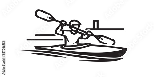Athlete man in a kayak boat with oars solid icon, summer Sportsman at dam with paddle, kayaking sign on white background, style icon mobile or web design