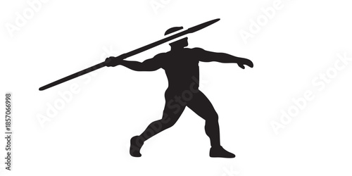 Sportsman with pike solid icon, throwing sports concept. Vector graphics. Athlete man prepare to throw pike, sport sign on white background, style icon mobile or web design.
