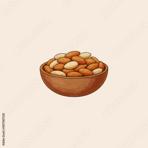 illustration of a bowl of almonds icon flat vector design.