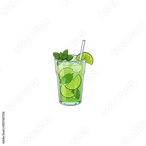 illustration of a refreshing mojito drink with lime and mint icon flat vector design.