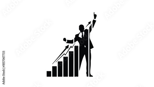Businessman climbing up growing graph with rising chart