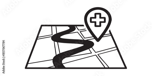 Map with route trail and cross pointer solid icon, osint analytics concept. Vector graphics. Path with map metrics sign on white background, style icon mobile or web design