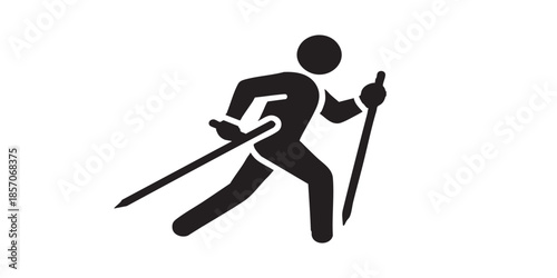 Runner man with rods solid icon, summer sports concept. Vector graphics. Walking sport, sportsman sign on white background, style icon mobile or web design