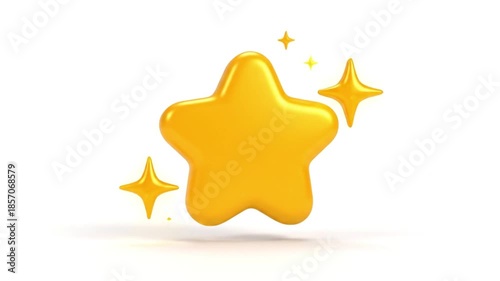 Shiny Golden 3D Star with Sparkles. Premium quality, success, rating, and favorite symbol isolated on white.