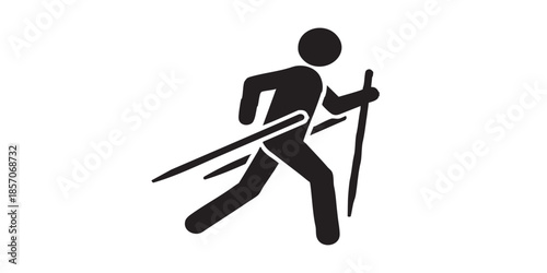 Runner man with rods solid icon, summer sports concept. Vector graphics. Walking sport, sportsman sign on white background, style icon mobile or web design