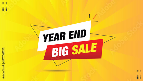 Year end big sale editable sticker icon label eps format banner template design with black shapes white yellow bold font yellow orange abstract hot background