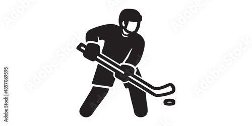 Man with hokey stick solid icon, winter sport concept. Vector graphics. Hockey player, sportsman sign on white background, style icon mobile or web design