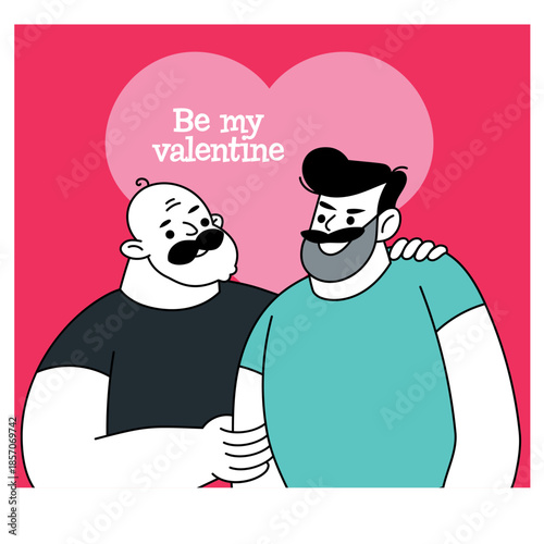 Valentines day card. Romantic gay bear couple. Best for LGBT greeting cards, backgrounds, web banners, social media banners, marketing. Vector illustration.