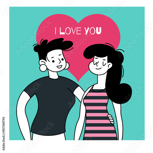 Valentines day card. Romantic lesbian couple. Best for LGBT greeting cards, backgrounds, web banners, social media banners, marketing. Vector illustration.