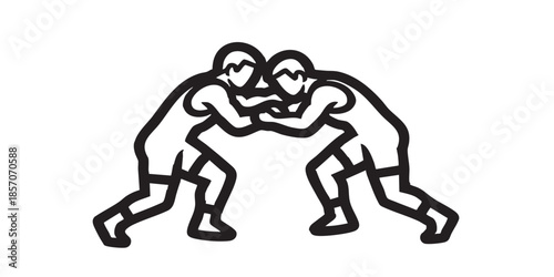 Wrestling athletes solid icon, fighting sport concept. Vector graphics. Two men in sparring fight, sportsmen sign on white background, style icon mobile or web design