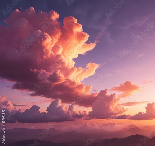Dawn sky with vibrant clouds in shades of orange and pink,  landscape,  dawn,  sky