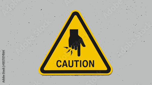 Warning sign depicting a person in a hard hat falling down a flight of stairs, indicating a trip hazard on a yellow background.