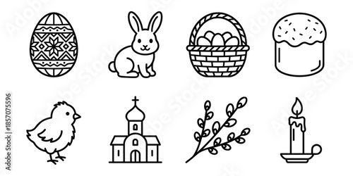 Easter and religious line icon set, spring symbols