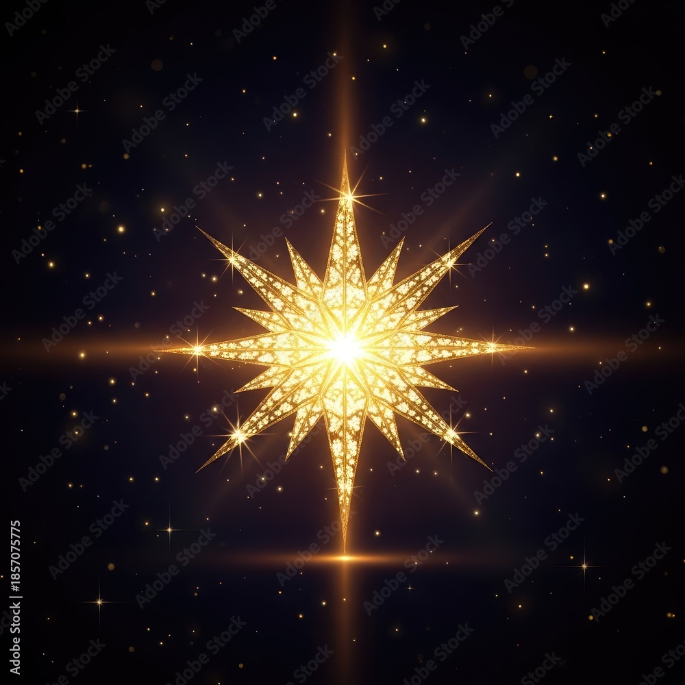 Obraz premium Bright Star Shining in Dark Night Sky.
