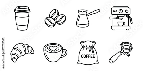 Coffee line icon set, café drinks and brewing