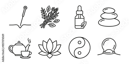 Wellness and mindfulness line icon set, relaxation and balance
