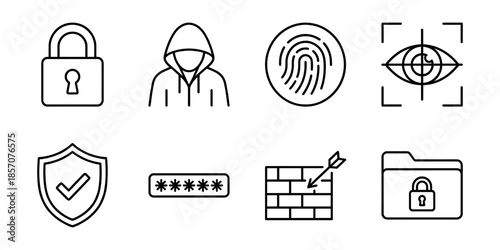 Cybersecurity line icon set, access control and data protection