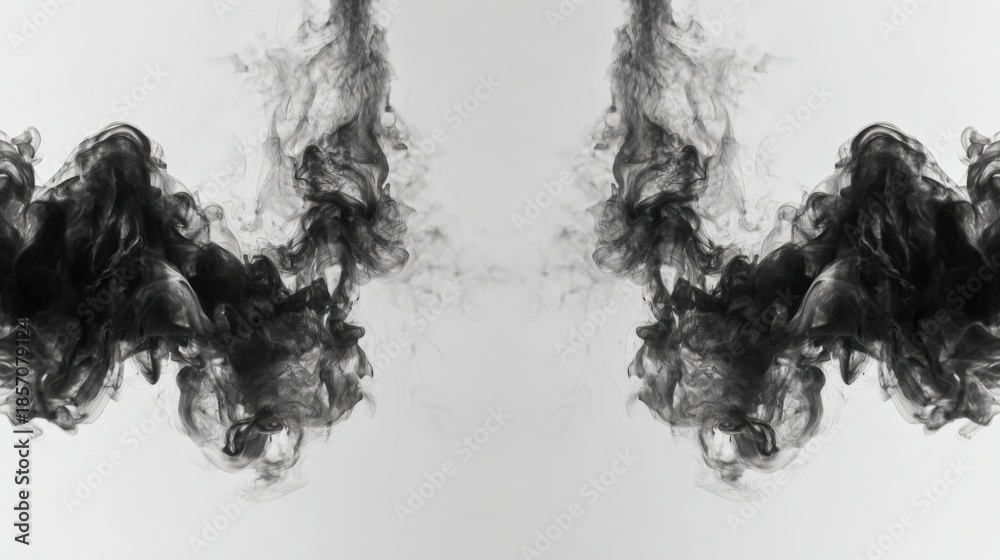 Fototapeta premium Abstract Black Ink Cloudscape: Ethereal Smoke Swirls and Textures Against a Light Background for Creative Projects