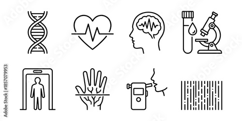 Medical diagnostics line icon set, health monitoring and analysis