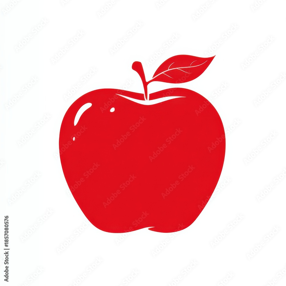 Fototapeta premium Red apple vector illustration featuring a single leaf on a white background for graphic designs