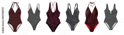 Beautiful one-piece polka dot swimsuit isolated on transparent background