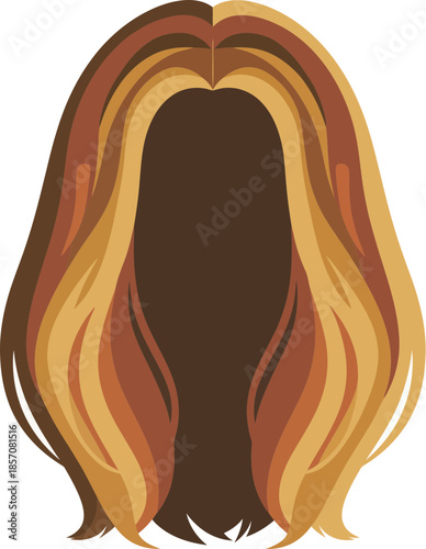 Vector illustration of a womans long wavy hairstyle with blonde highlights.