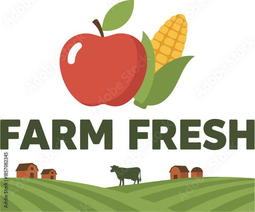 Farm Fresh logo design with a red apple and sweet corn cob.