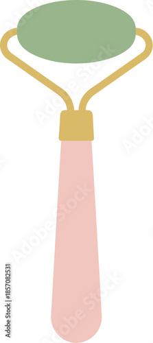 Green jade facial roller with a pink handle vector illustration.
