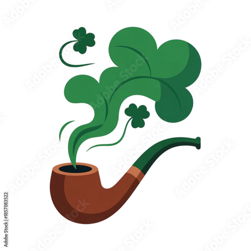 Smoking pipe with shamrock smoke on white background 