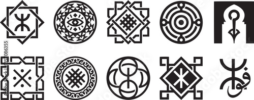 Berber symbols set for designs ethnic tribal north africa morocco algeria tunisia