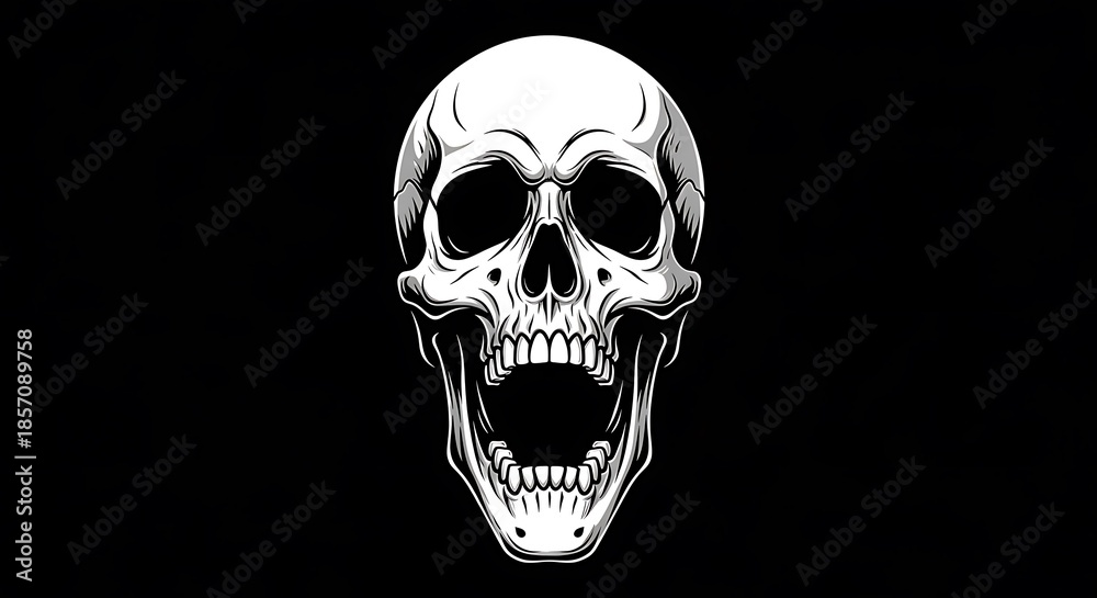 Fototapeta premium Human Skull Illustration on Black Background.
