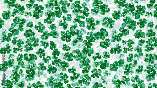 Vibrant clover leaves pattern with green tones. Artificial intelligence image