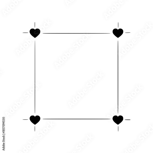 An elegant and minimalist design features four hearts delicately placed at the corners, subtly framed by a modern, geometric grid. vector illustration