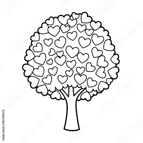 A whimsical heart-shaped tree stands as a symbol of love, adorned with a canopy of intricate heart-shaped leaves, embodying affection and connection. vector illustration