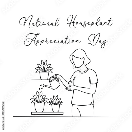 Minimalist National Houseplant Appreciation Day Line art Illustration. Suitable for celebration