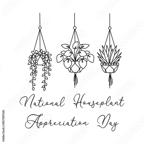Minimalist National Houseplant Appreciation Day Line art Illustration. Suitable for celebration
