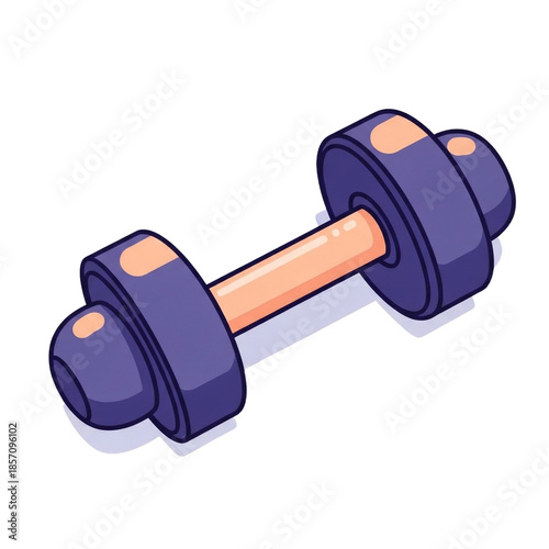 A stylized illustration of a single purple and orange dumbbell, symbolizing fitness and strength training