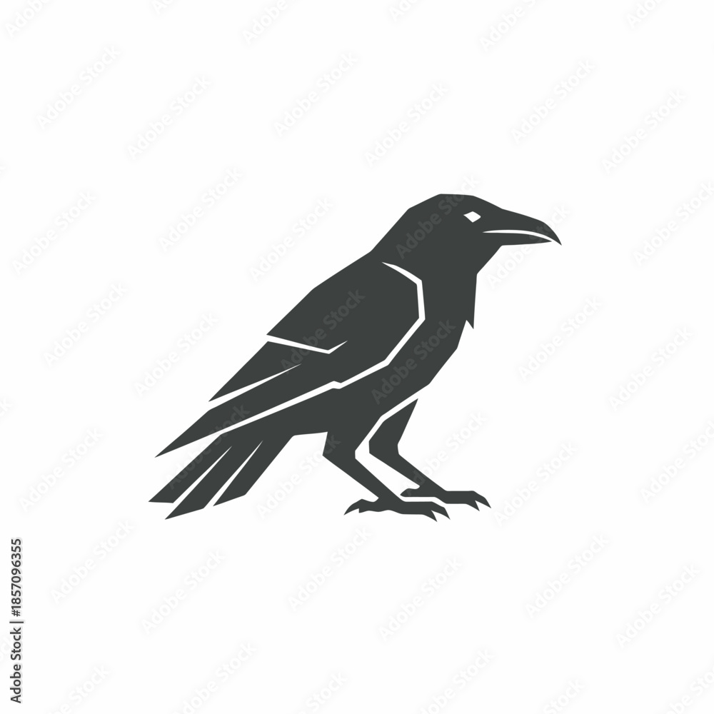 Fototapeta premium Stylized Silhouette of a Black Crow Bird Perched.