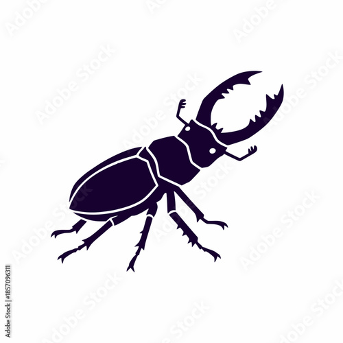 Stag beetle silhouette isolated on white background.