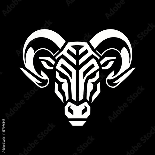 Stylized Ram Head Logo Design with Geometric Patterns and Bold Lines.