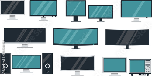 Collection of modern computer monitors and screens
