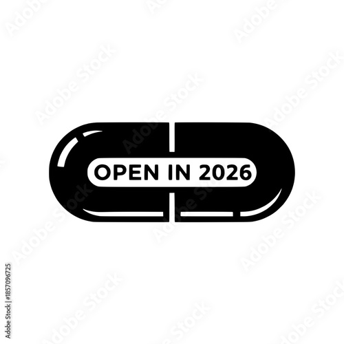 Modern capsule label with OPEN IN 2026 text