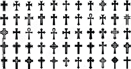 Collection of various cross symbols on white background