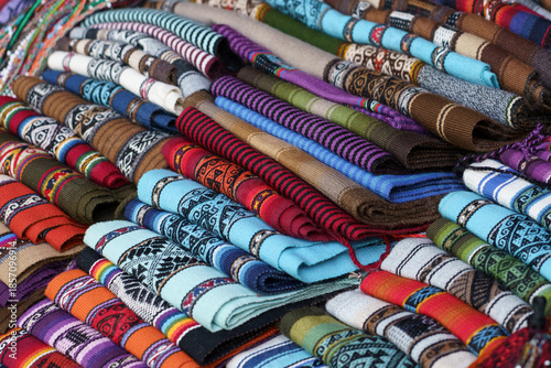 Colorful stacked fabrics