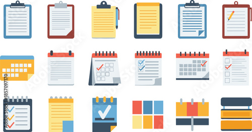 Colorful office organization icons for business productivity