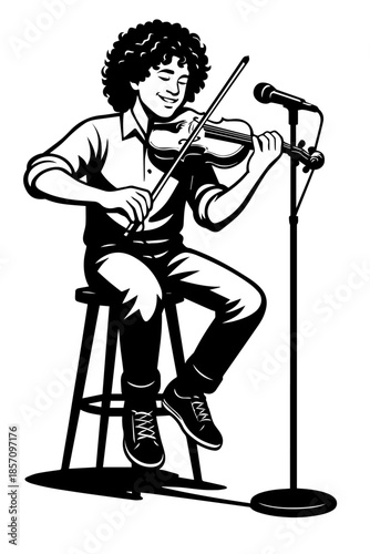 Violinist Playing On Stool Illustration