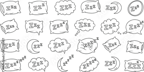 Sleep and dream icons with pillows and speech bubbles