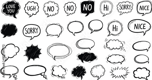 Various speech bubbles with emotions and reactions for comics