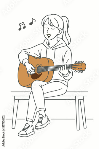 Young Woman Playing Acoustic Guitar Illustration