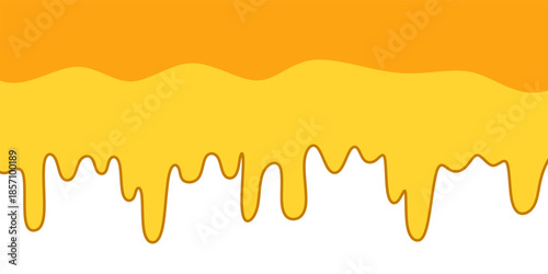 Close up view of golden honey liquid dripping smoothly on a clean white background. Sweet viscous texture illustration suitable for food, natural product, and dessert themed designs.